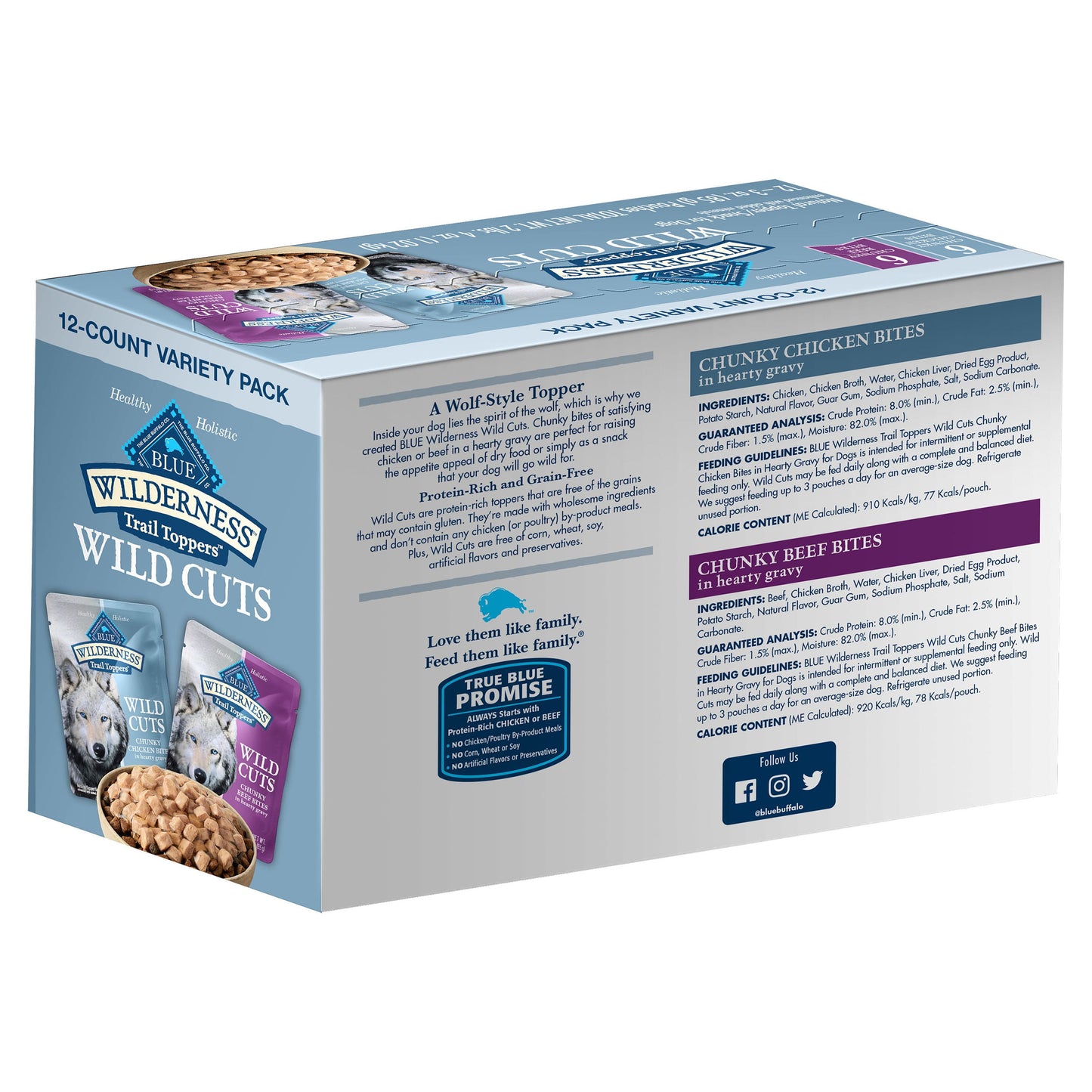 Wilderness Trail Toppers Wild Cuts High Protein Chunky Bites Beef & Chicken Wet Dog Food Variety Pack, Grain-Free, 3 Oz. Pouches (12 Pack)