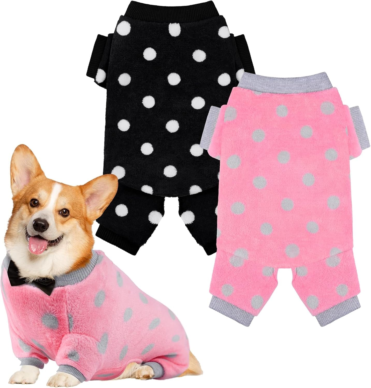 2 Pieces Dog Pajamas Flannel Dog Onesie Warm Pet Clothes Soft Dog Pjs Dog Apparel Dog Jumpsuit Jammies with Legs for Pet Dog Cat, (Small, 2 Styles)